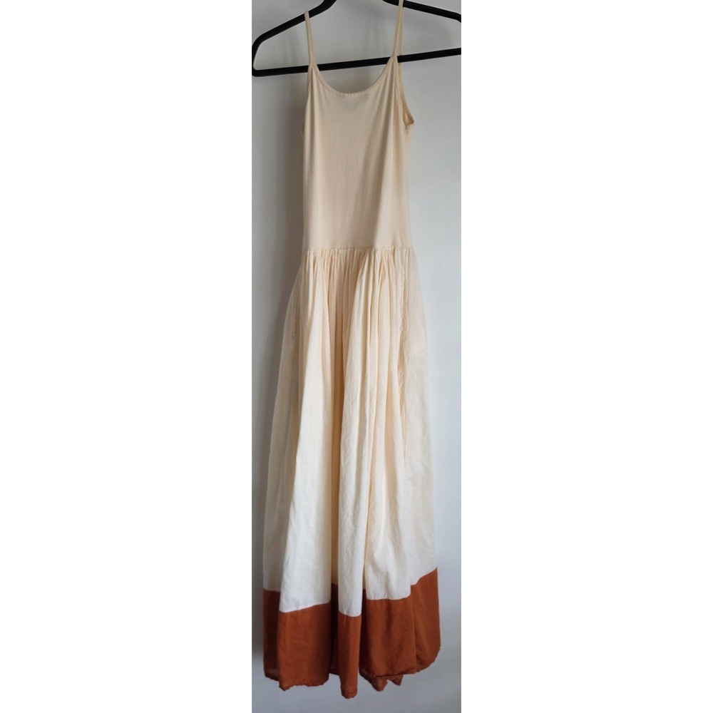 French Connection Womens Maxi Dress Size 2 Colorblock Ivory Orange Cotton - Picture 2 of 6